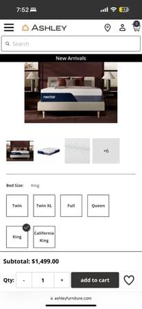 A mattress with the image of a bed and its size.