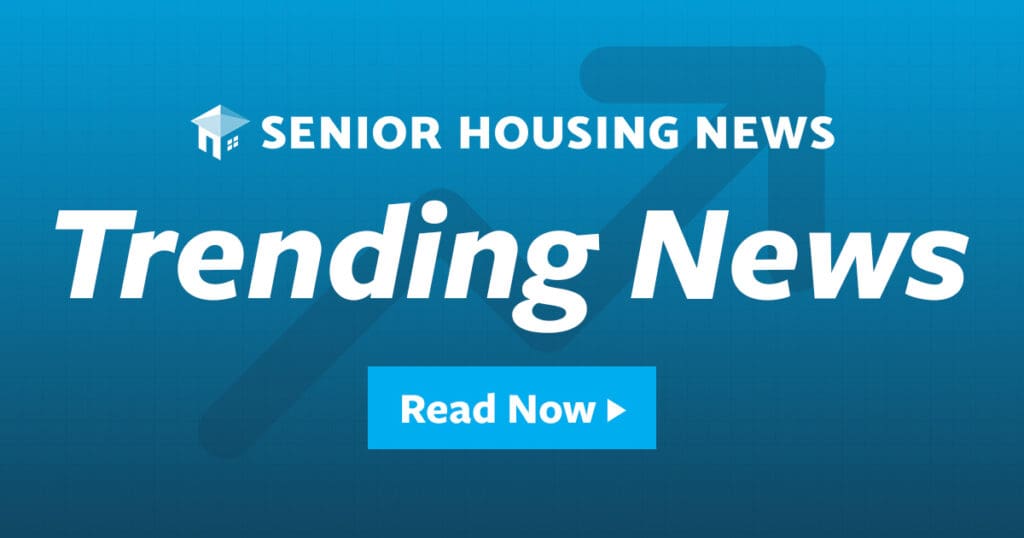 A blue banner with the words " senior housing news " in front of it.