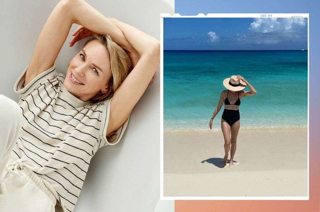 Naomi Watts portrayed relaxing indoors and enjoying a sunny beach day