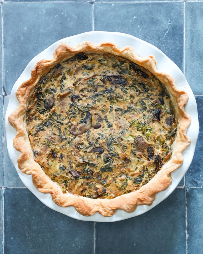 overhead of baked vegan quiche