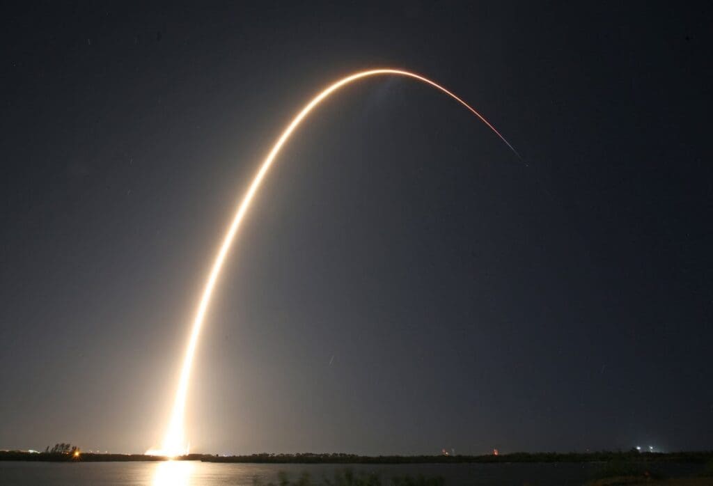 Bright streak ascending into the sky during a SpaceX Falcon 9 rocket launch
