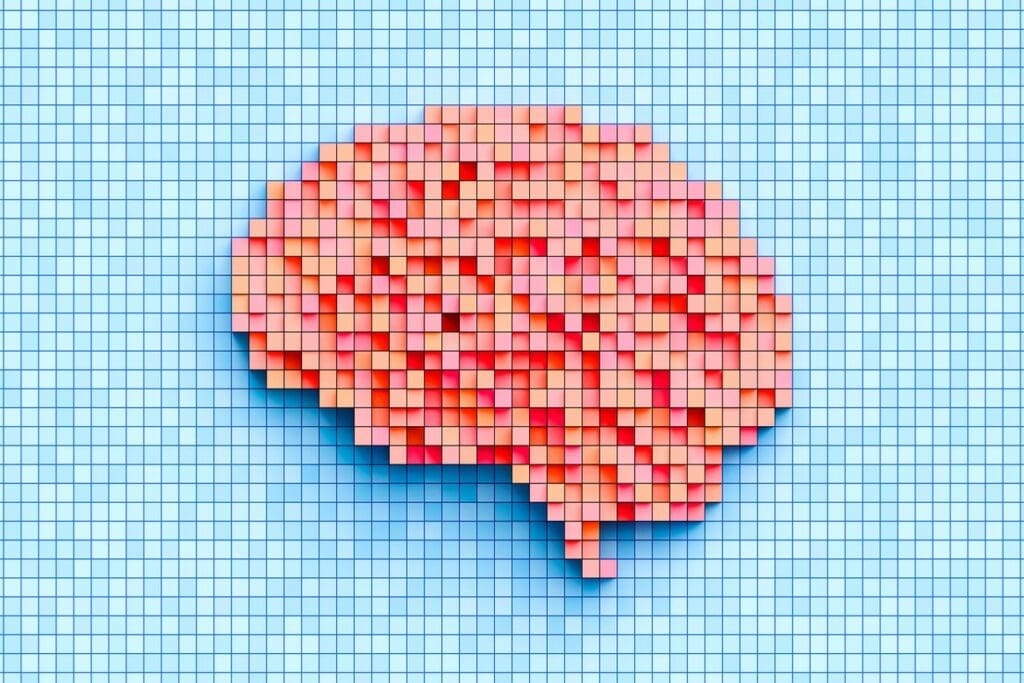 3d pixel art of human brain, general artificial intelligence concept