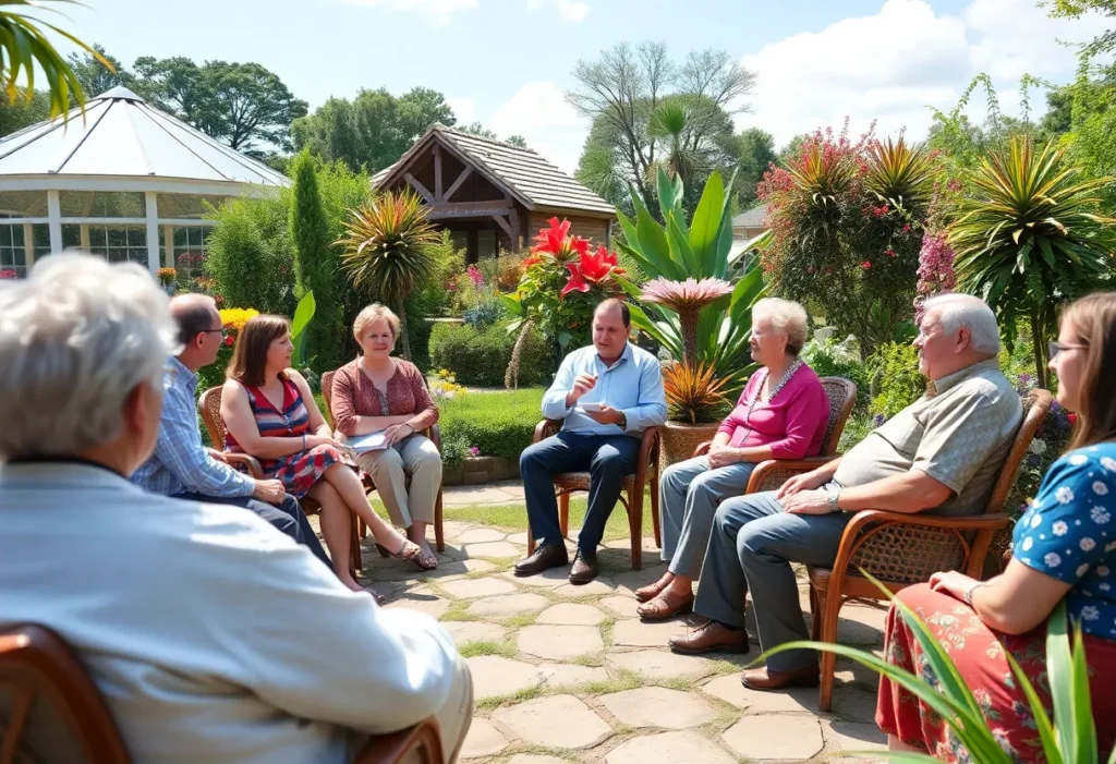 Hazard Mitigation Plan Update Community Meeting Community members discussing plans at a botanical garden